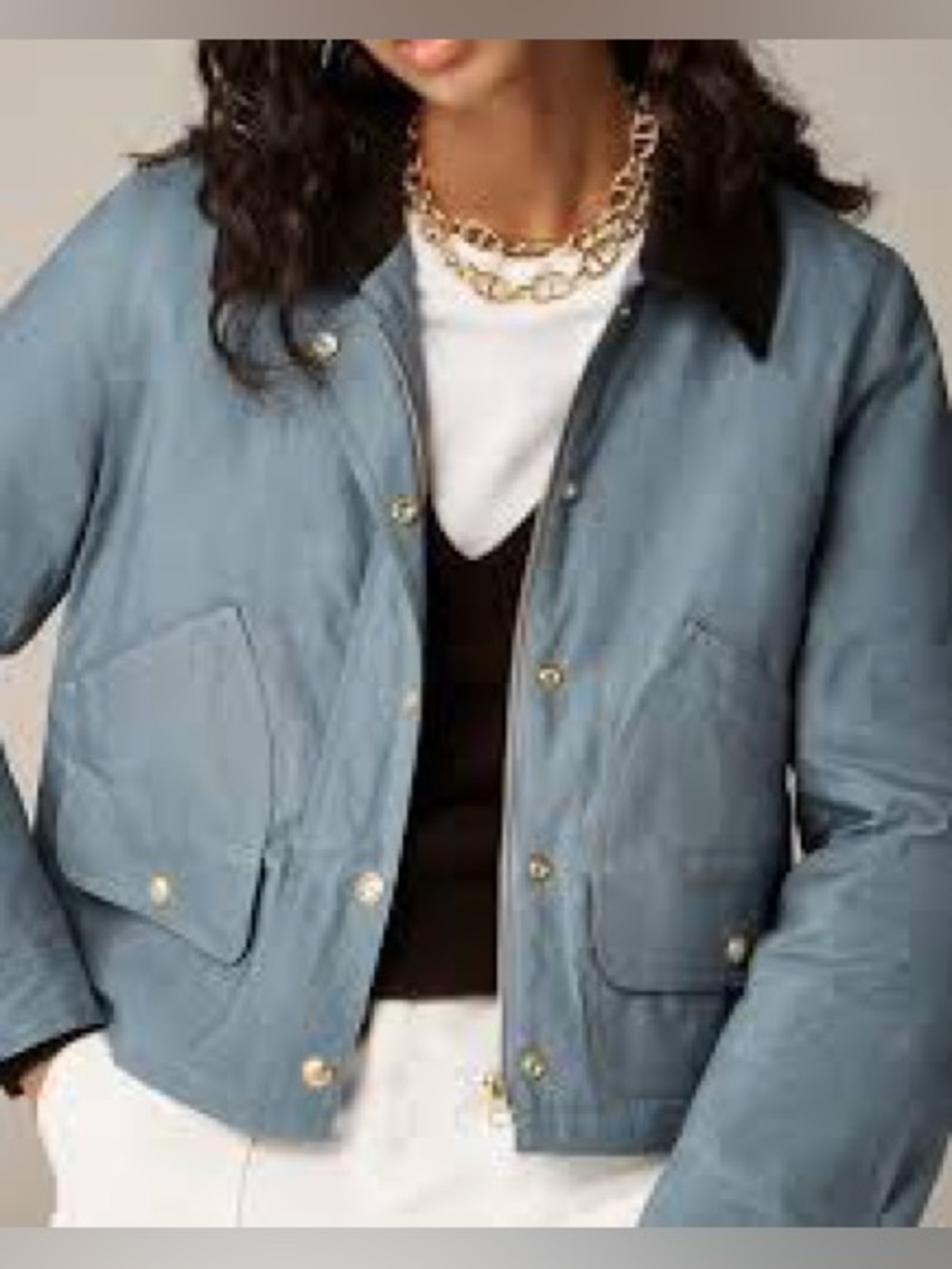 J. Crew Light Blue Barn Jacket with Black Corduroy Collar
